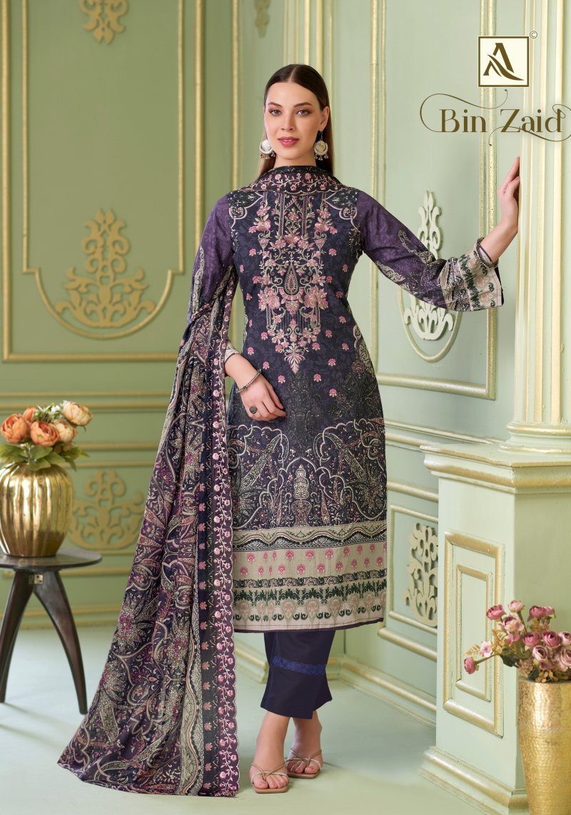 Zaid By Alok Cambric Cotton Printed Embroidery Dress Material 